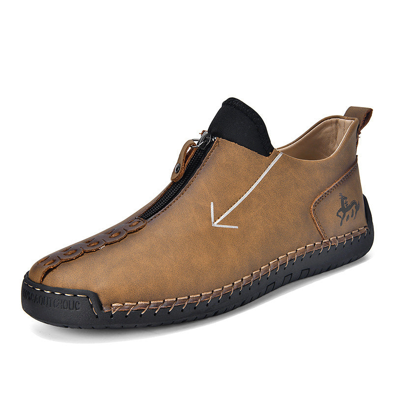Men's Leather Zipper Hand-stitched Boots