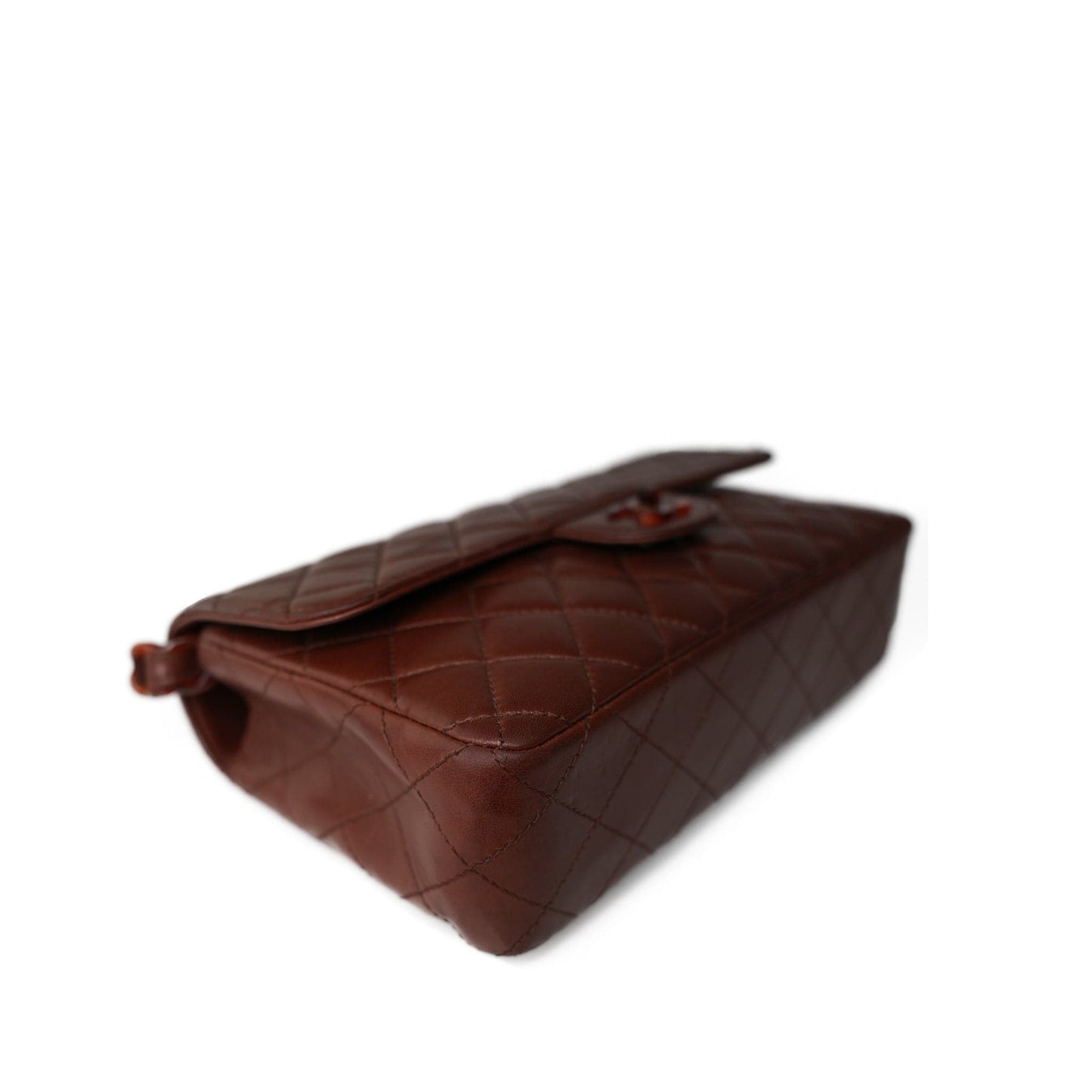 Vintage Brown Lambskin Quilted Single Flap Medium Tortoiseshell Hardware