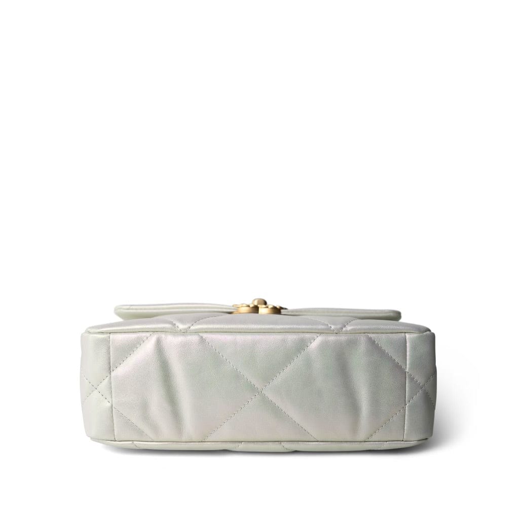 21P Iridescent White Lambskin Quilted 19 Flap Small Mixed Hardware