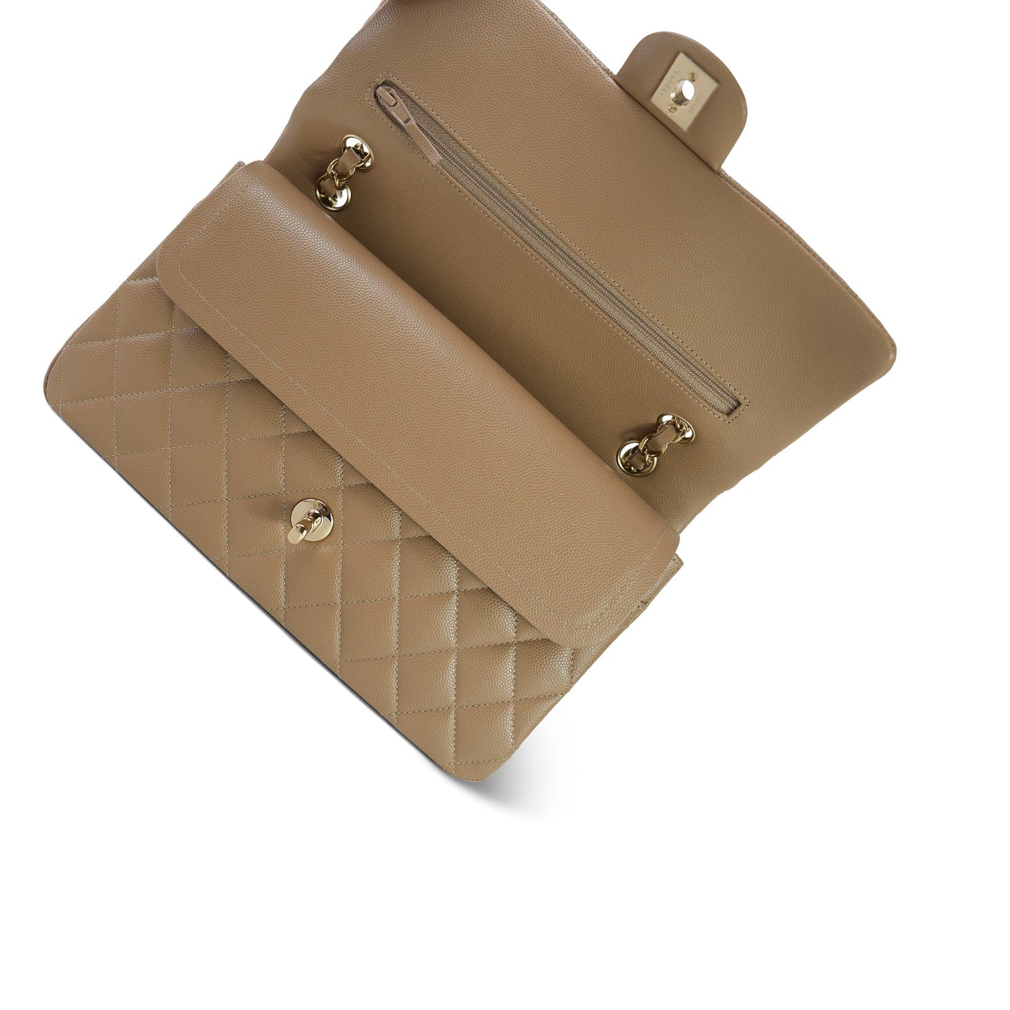 22A Dark Beige Quilted Caviar Classic Flap Medium LGHW