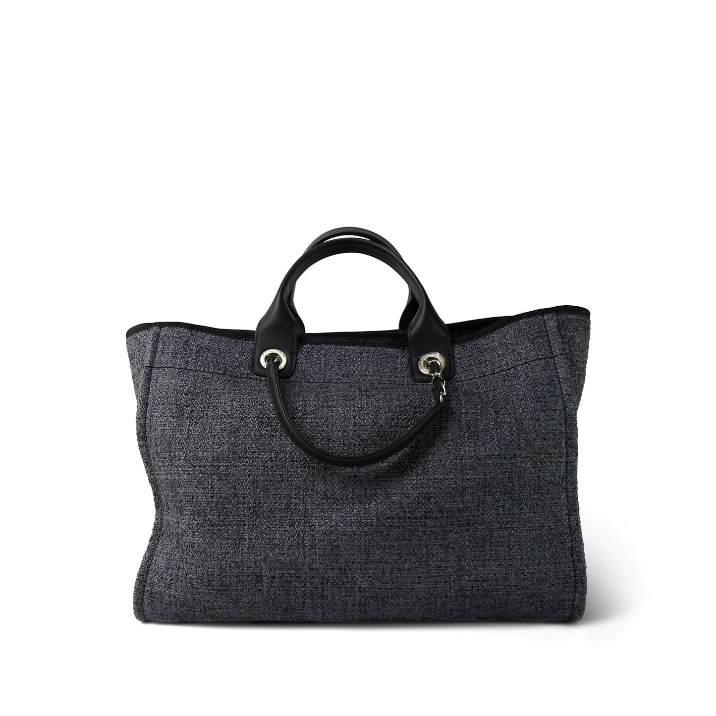 21S Navy/Black Raffia/Tweed Quilted Deauville Tote Large Light Gold Hardware