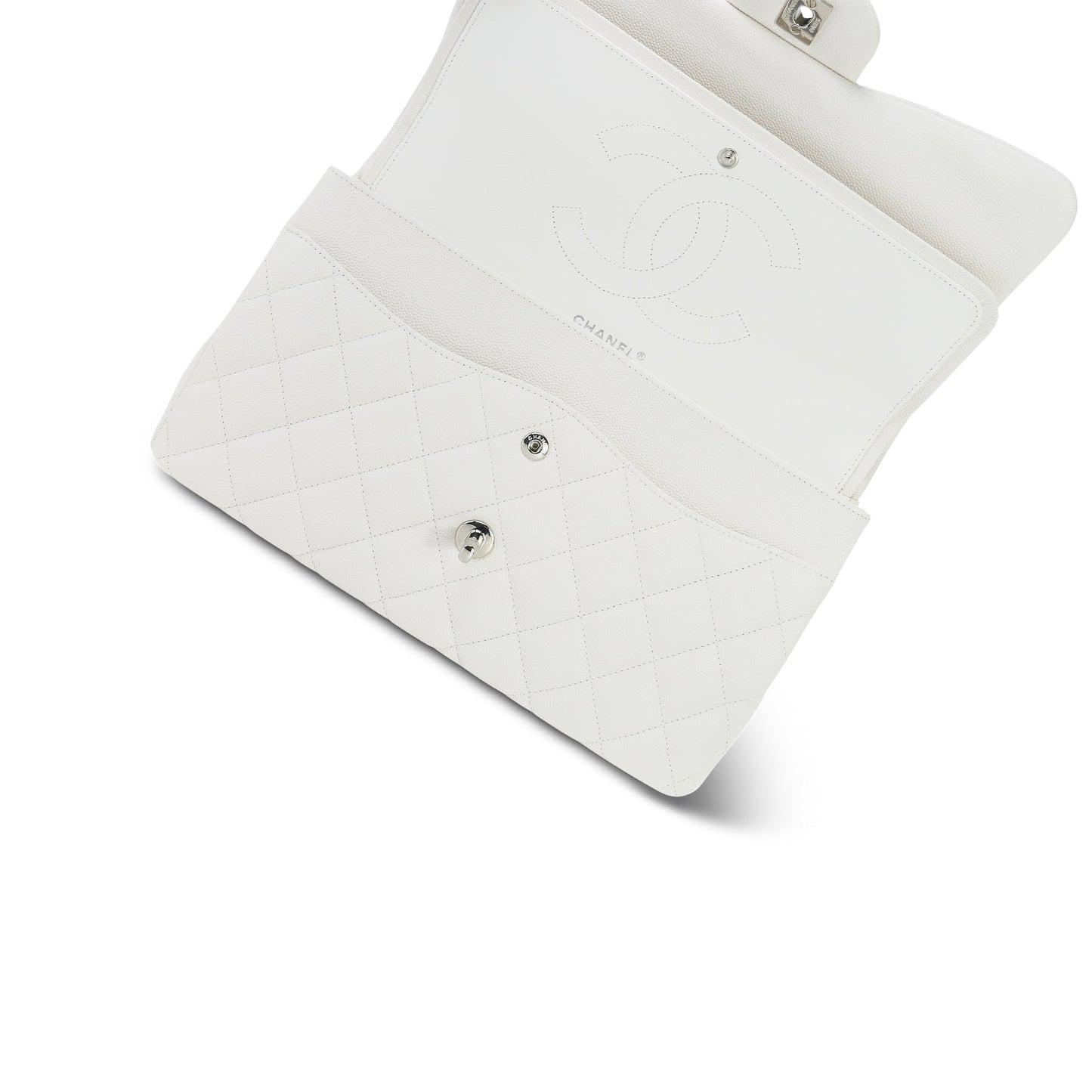 21S White Caviar Quilted Jumbo Classic Flap Silver Hardware