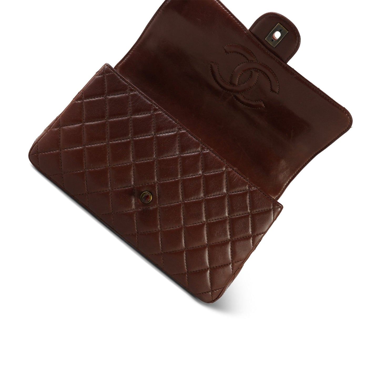 Vintage Brown Lambskin Quilted Single Flap Medium Tortoiseshell Hardware