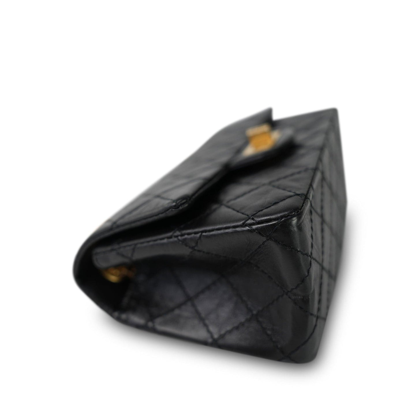 22A Black Crumpled Calfskin Quilted Reissue 2.55 224 Aged Gold Hardware