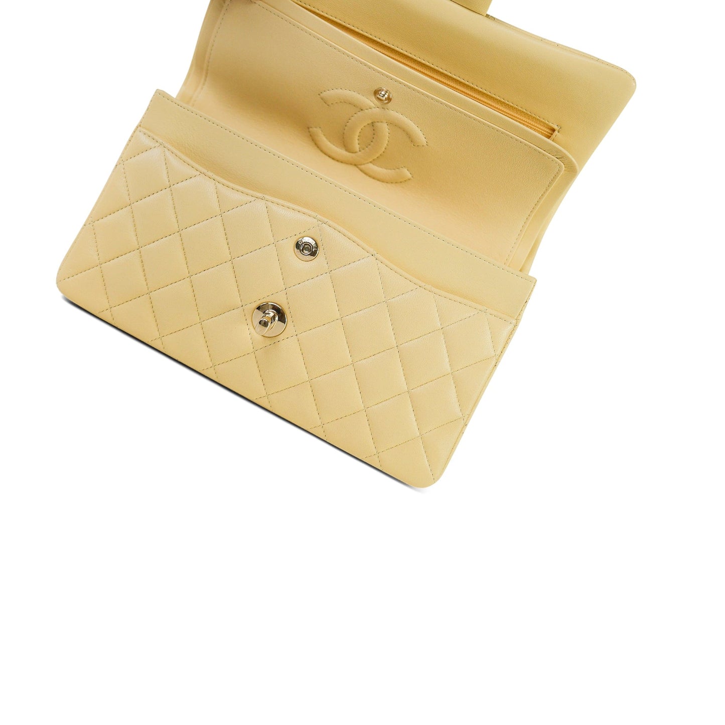 21C Yellow Lambskin Quilted Classic Flap Small Light Gold Hardware