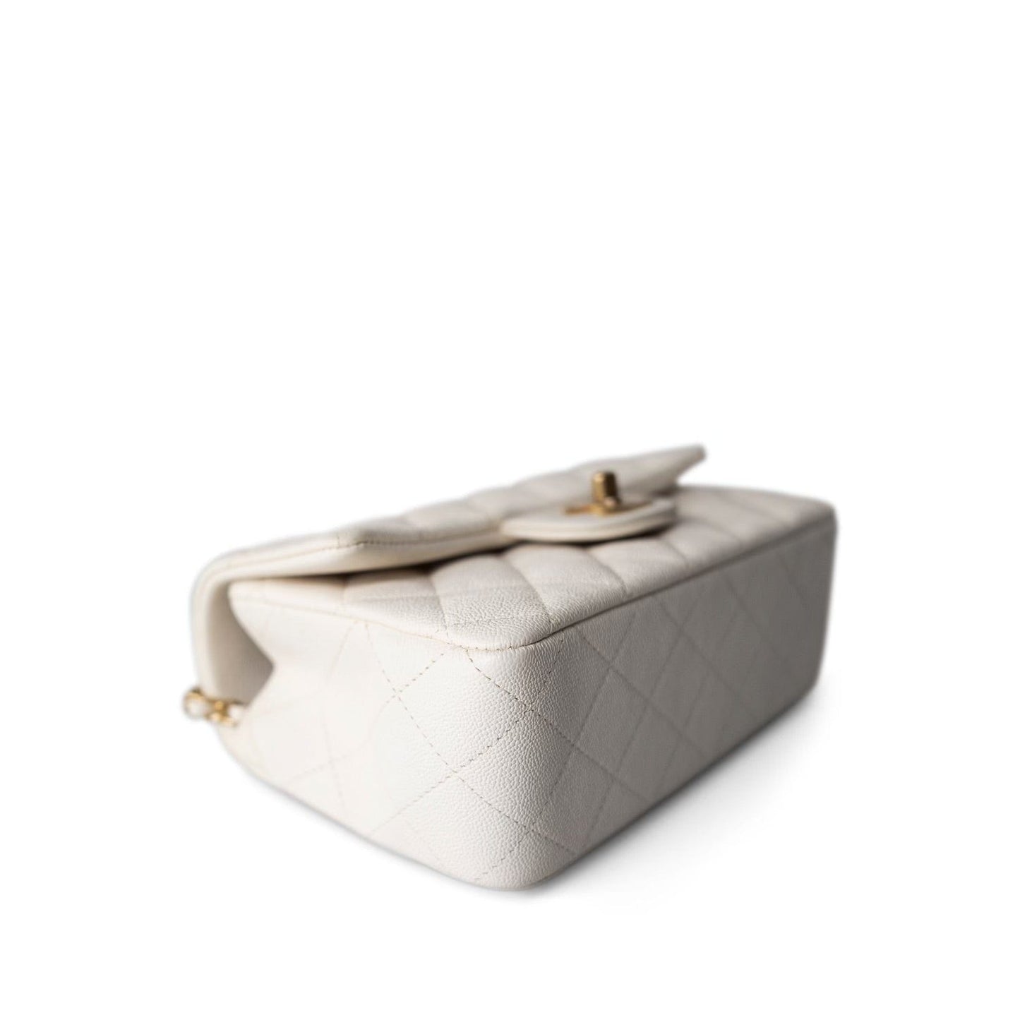 21S Ivory Caviar Quilted Mini Top Handle Antique Gold Hardware