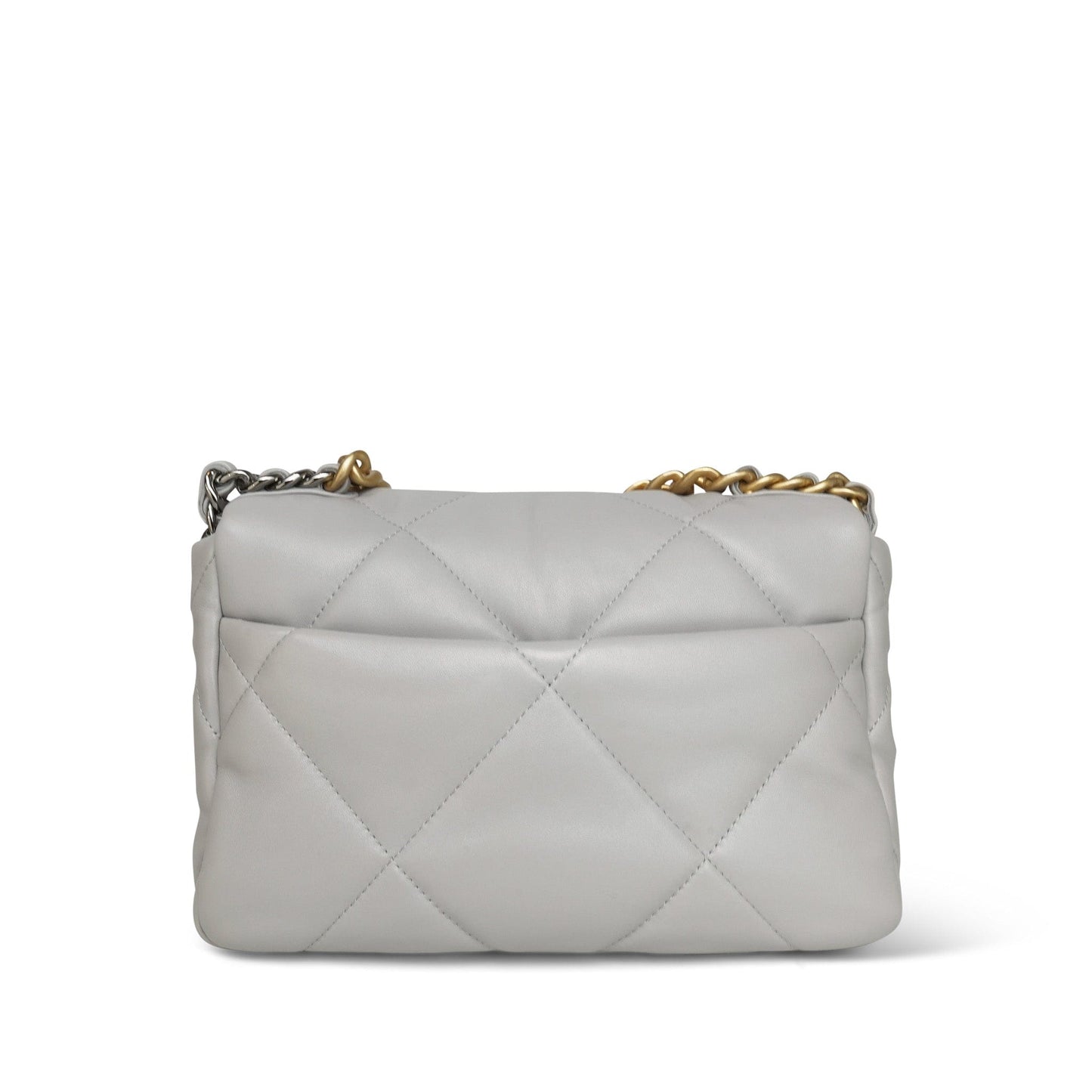 21A Light Grey Lambskin Quilted 19 Flap Small Mixed Hardware