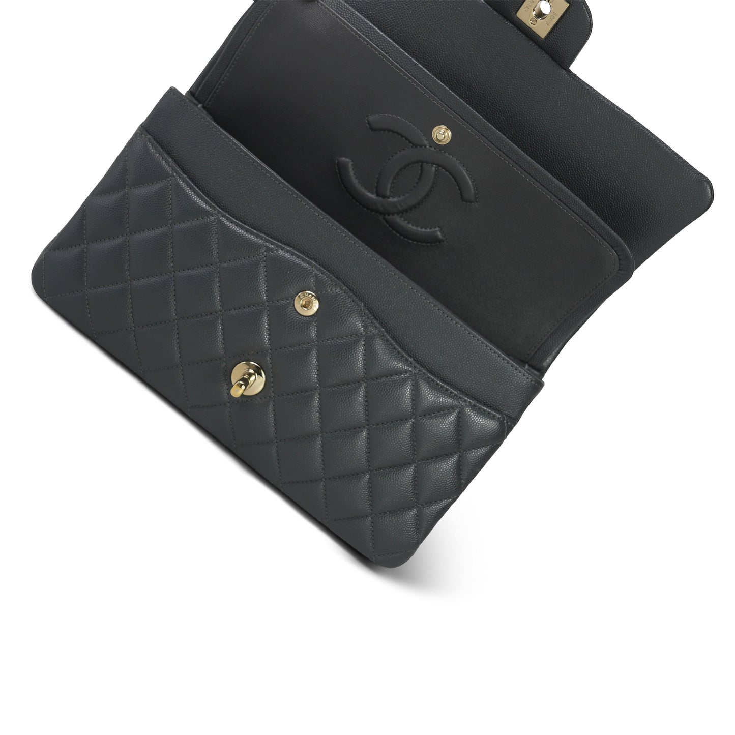 21B Dark Grey Caviar Quilted Classic Flap Medium Light Gold Hardware