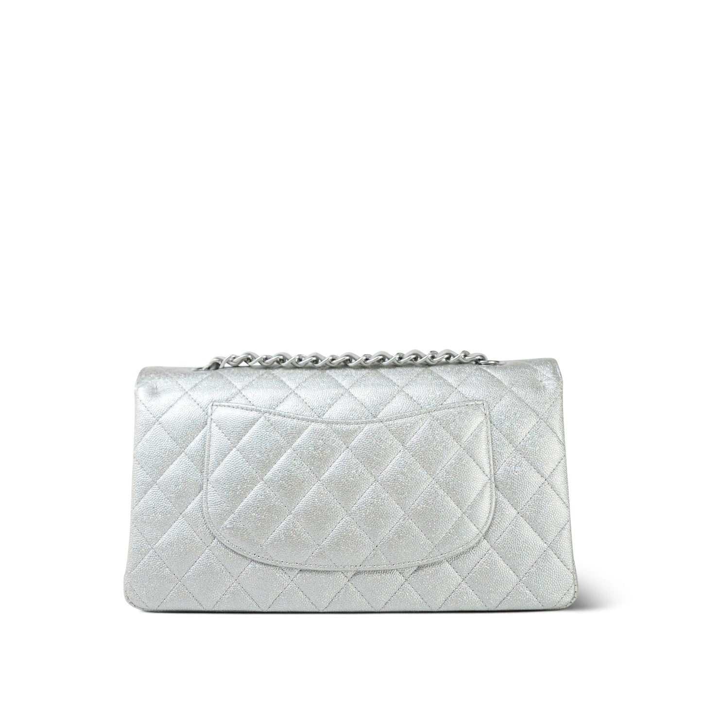 21K Silver Metallic Caviar Quilted Classic Flap Medium Silver Hardware