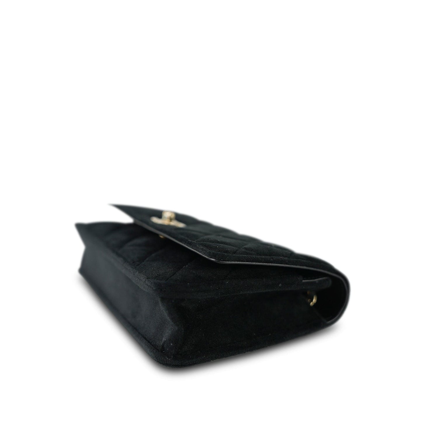 20A Black Velvet Quilted Crystal Pearl Crush Wallet On Chain WOC LGHW