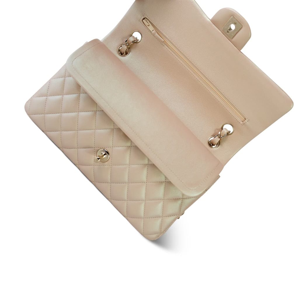 21S Pearly Beige Calfskin Classic Flap Medium Light Gold Hardware