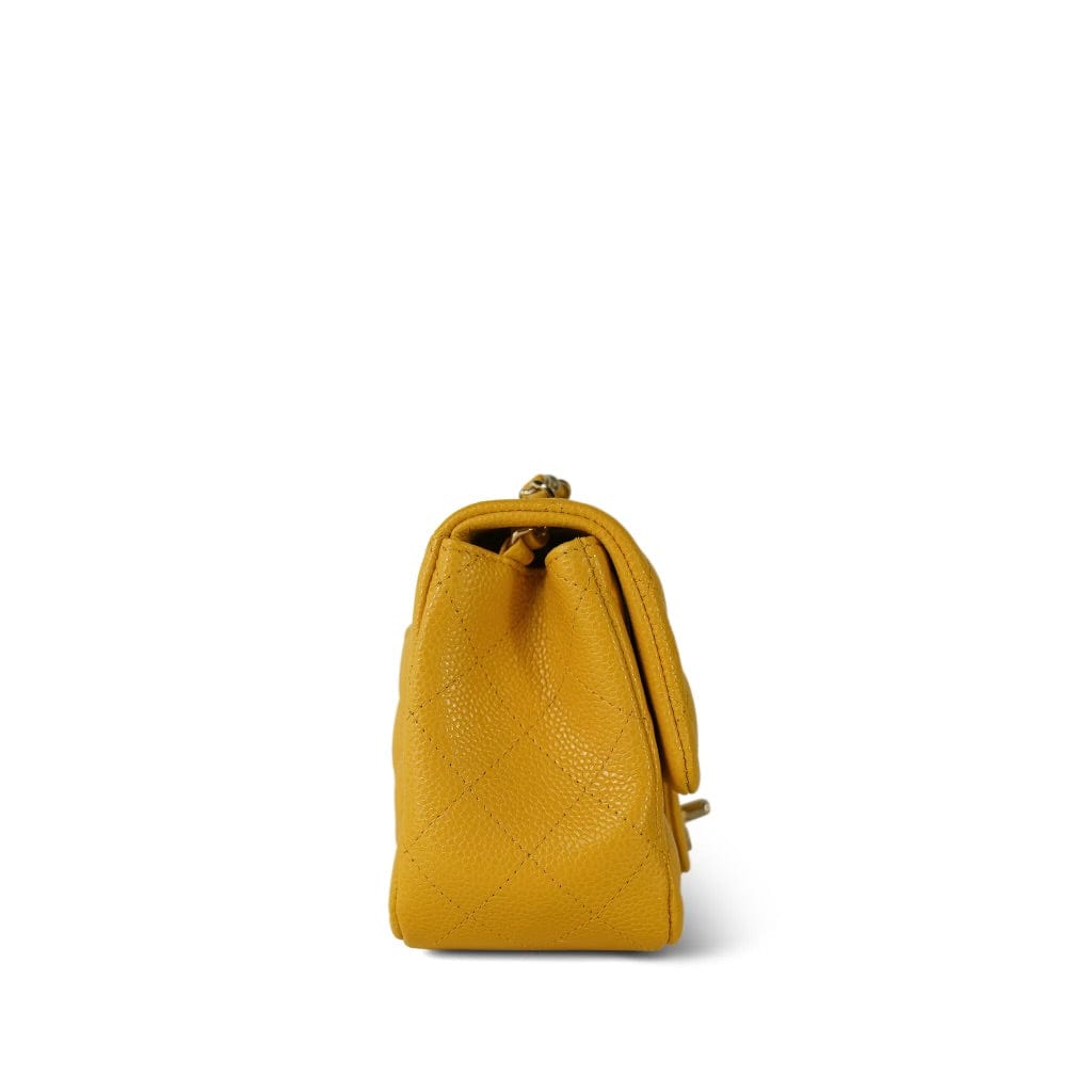 18S Yellow Caviar Quilted Mini Square Flap LGHW