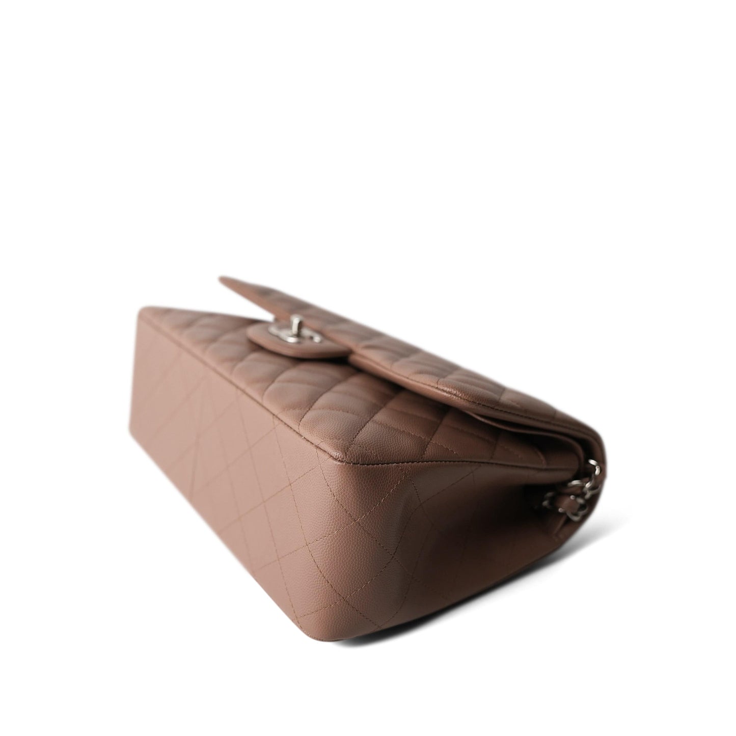 17B Dark Beige Caviar Quilted Classic Flap Jumbo Silver Hardware