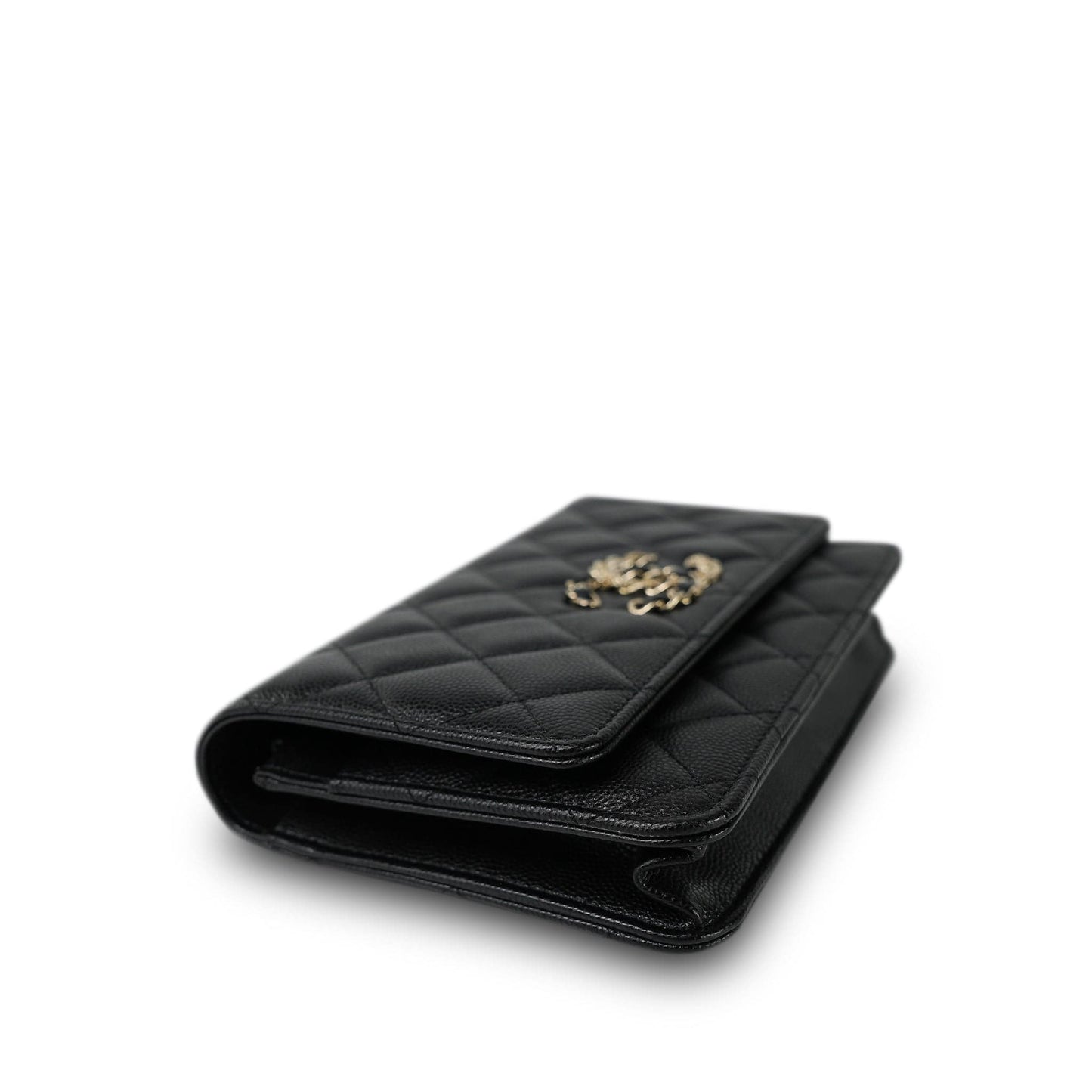 20K Black Caviar Quilted Wallet on Chain French New Wave Chain CC WOC Light Gold hardware