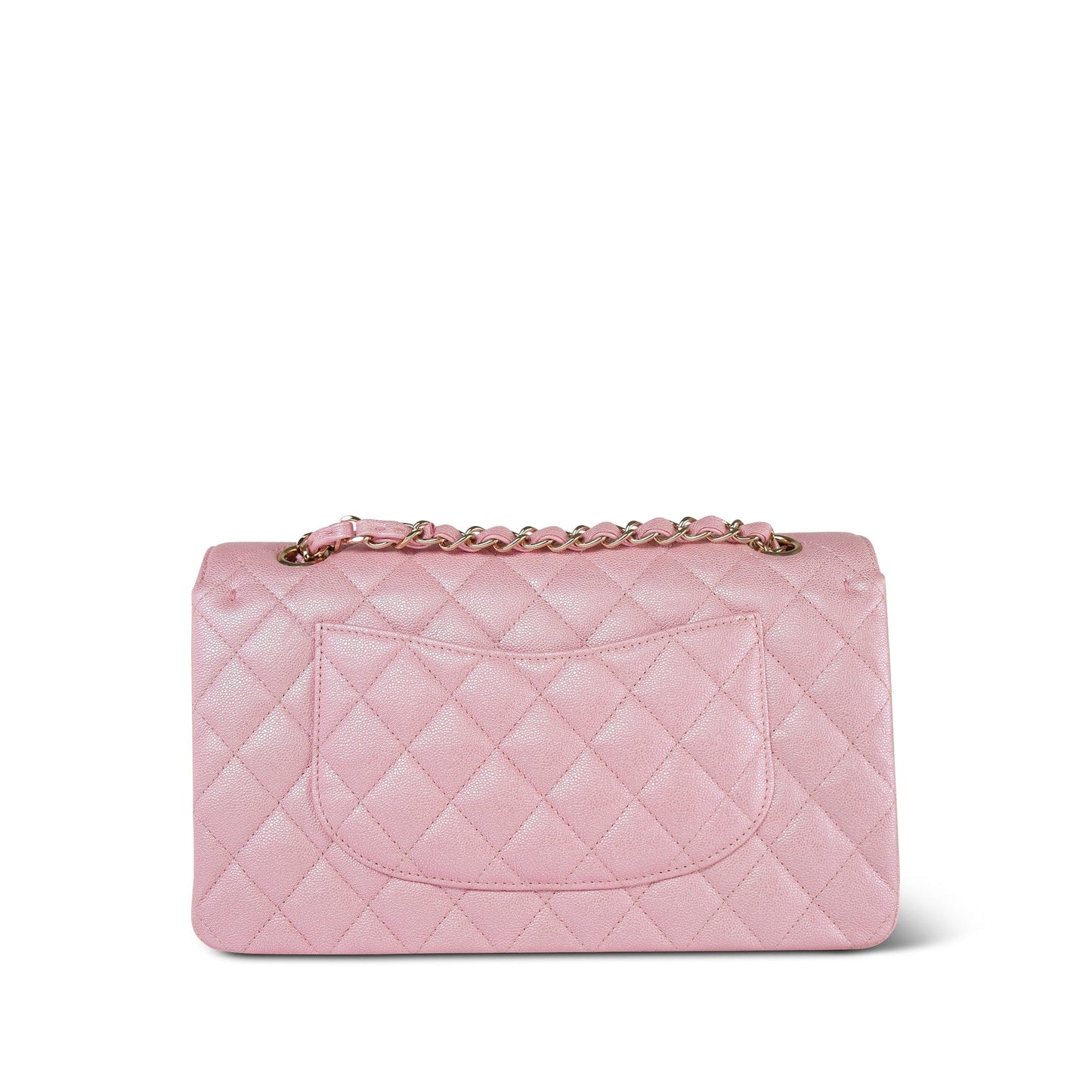 19S Iridescent Pink Caviar Quilted Medium Classic Flap Light Gold Hardware