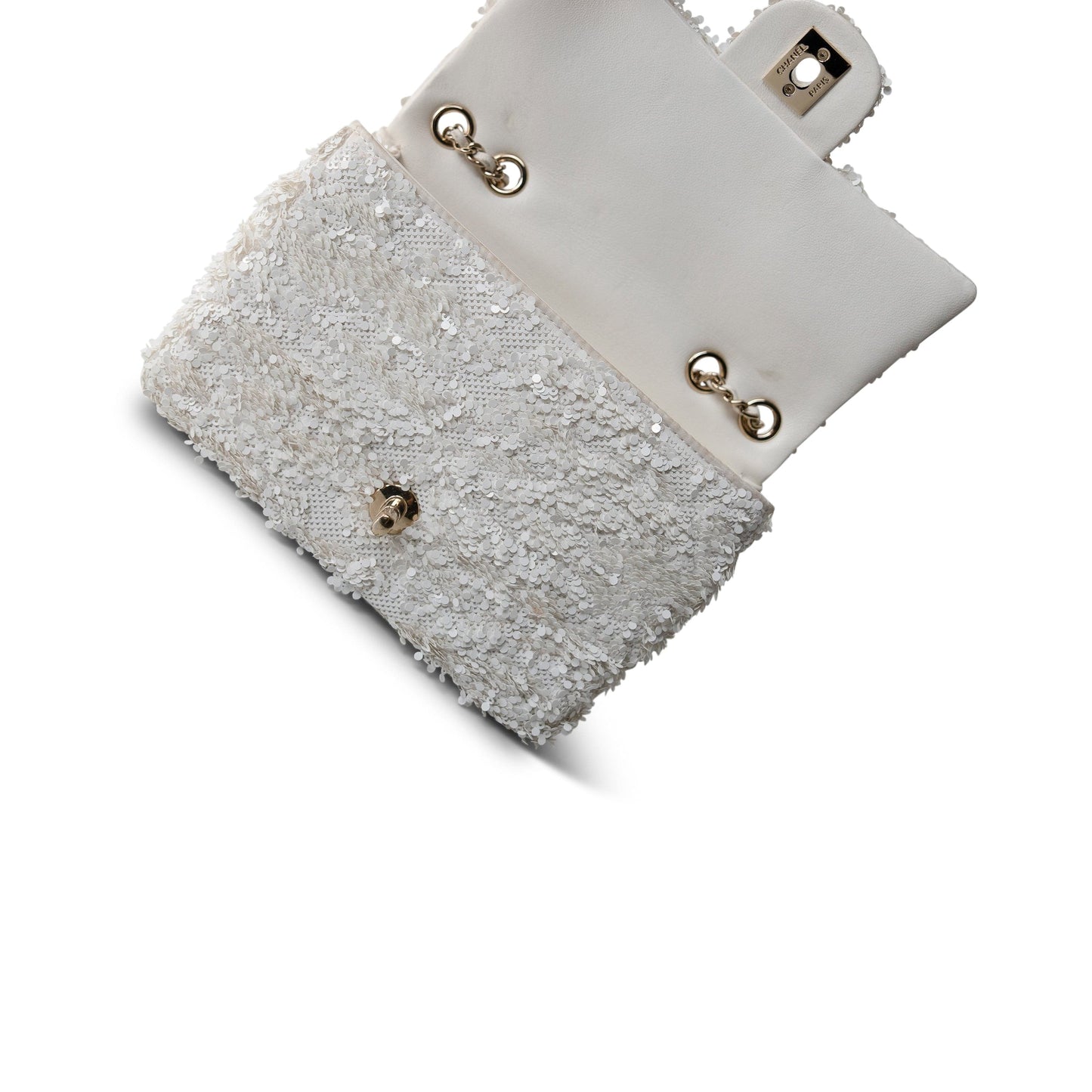 White Sequin Mini Rectangular Flap Bag LGHW