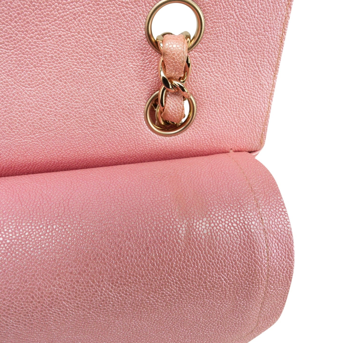 19S Iridescent Pink Caviar Quilted Classic Flap Medium LGHW