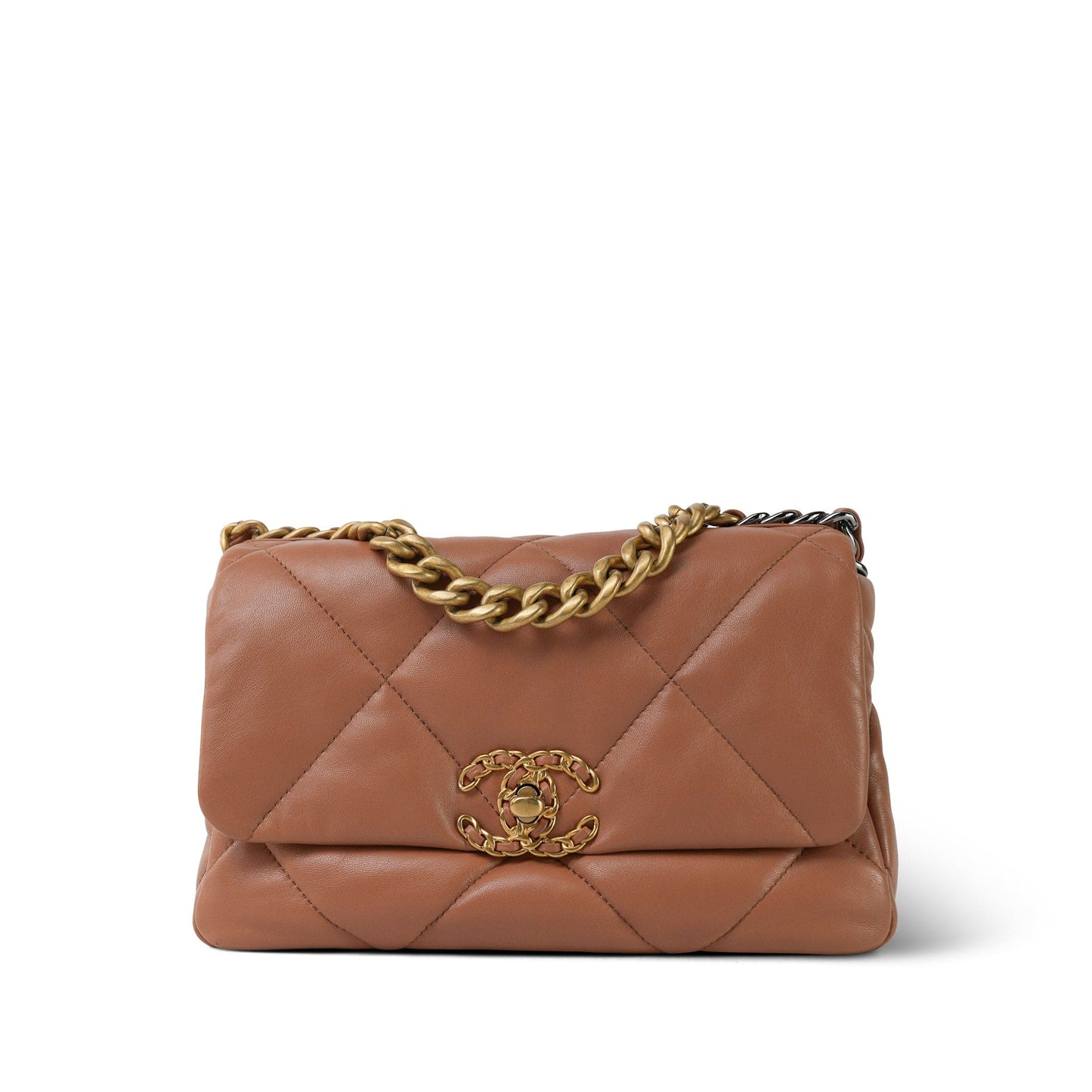 21K Caramel Lambskin Quilted 19 Flap Small Mixed Hardware