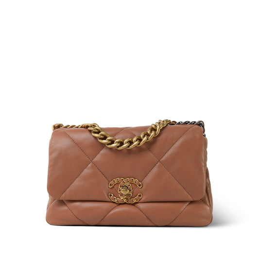 21K Caramel Lambskin Quilted 19 Flap Small Mixed Hardware