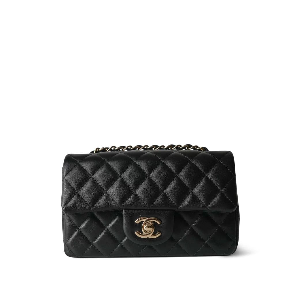 22A Black Lambskin Quilted Mini Rectangular Flap LGHW