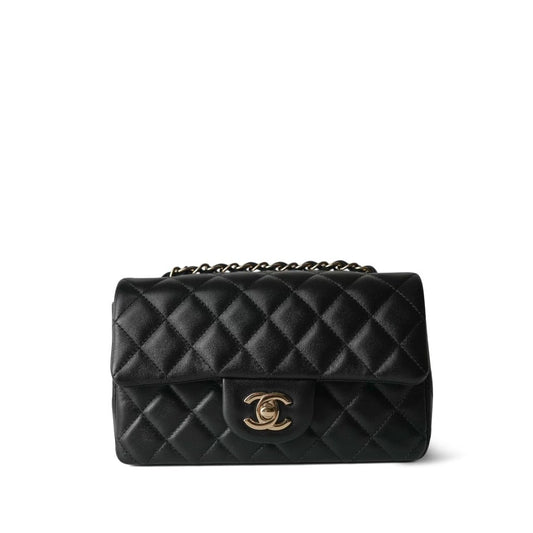 22A Black Lambskin Quilted Mini Rectangular Flap LGHW