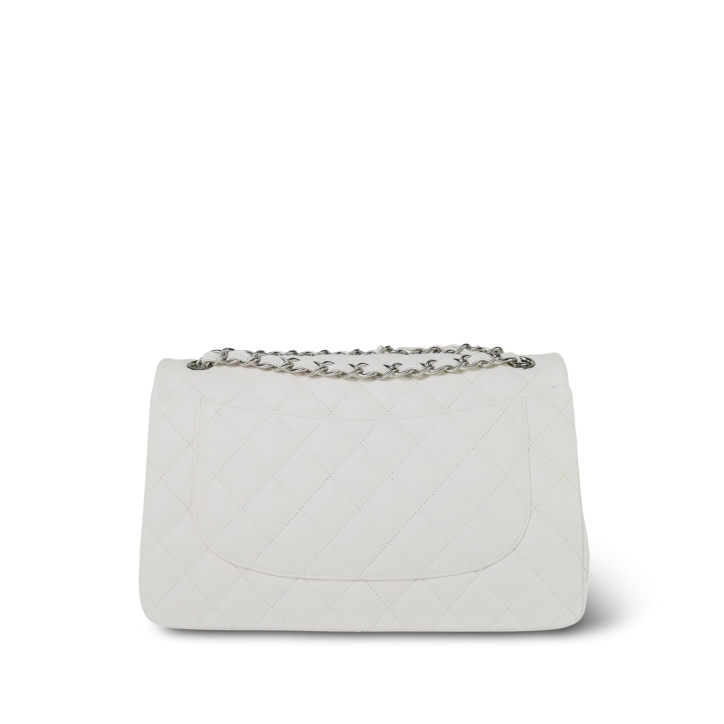21S White Caviar Quilted Jumbo Classic Flap Silver Hardware