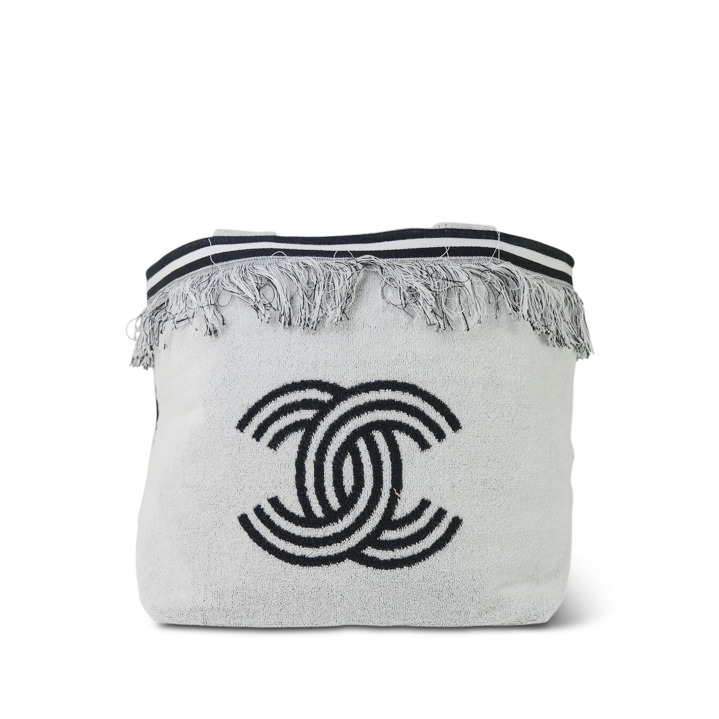 White/Black Terry Cloth Quilted CC Beach Tote with Towel Set