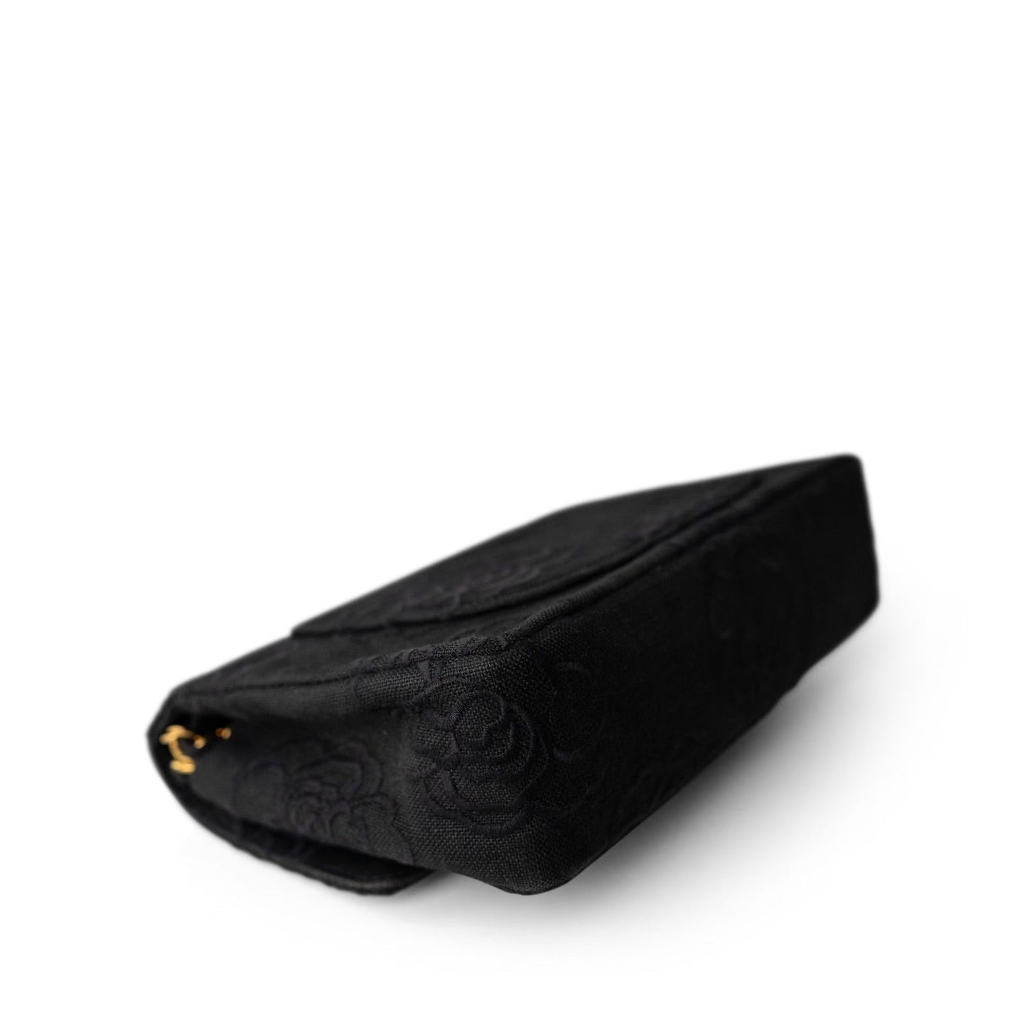 Vintage Black Canvas Camellia Classic Small Double Flap Gold Hardware