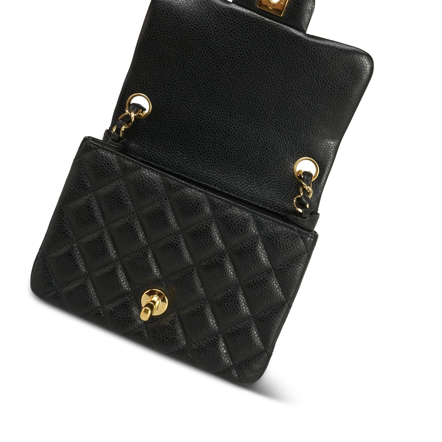 12A Black Caviar Quilted Mini Square Flap Gold Hardware