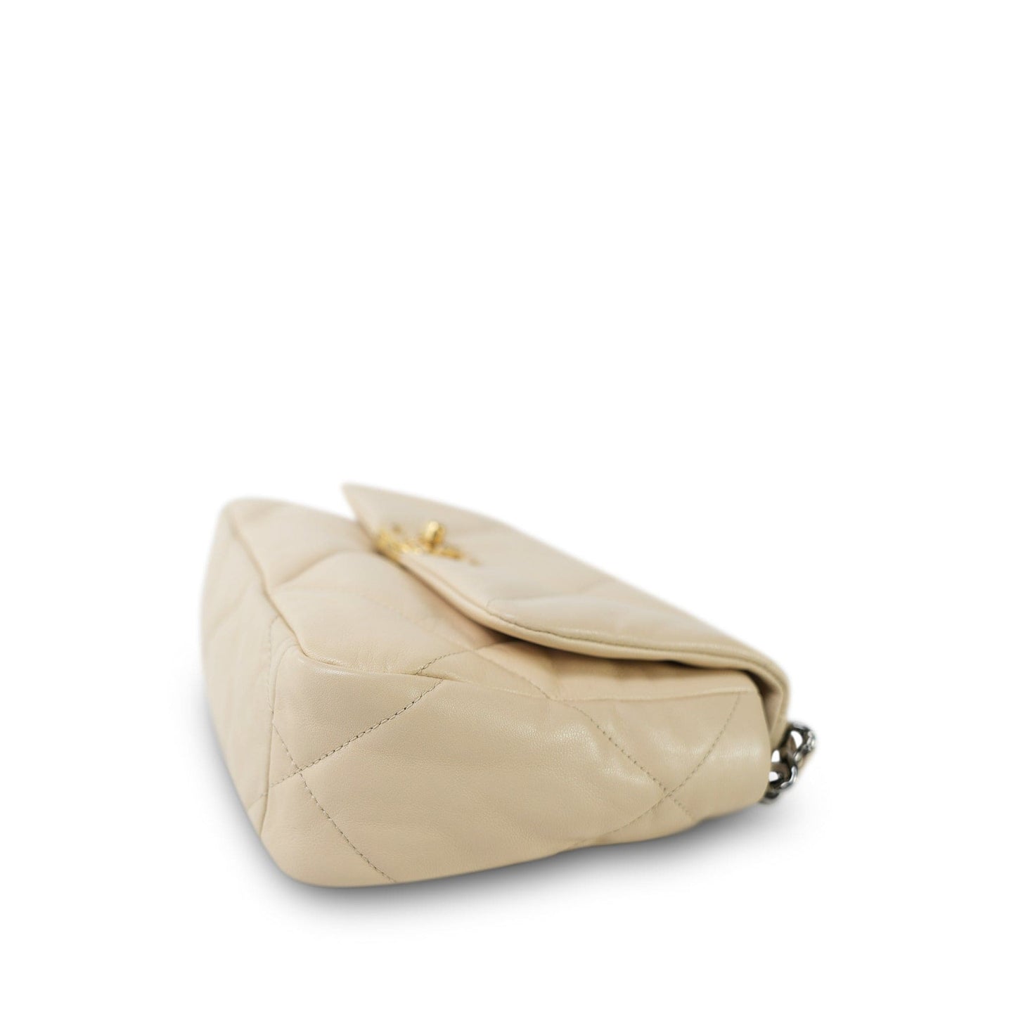 20A Light Beige Goatskin Quilted 19 Flap Small Mixed Hardware