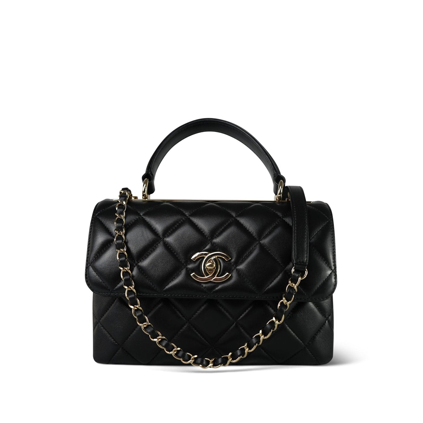 21S Black Lambskin Quilted Small Trendy CC Light Gold Hardware