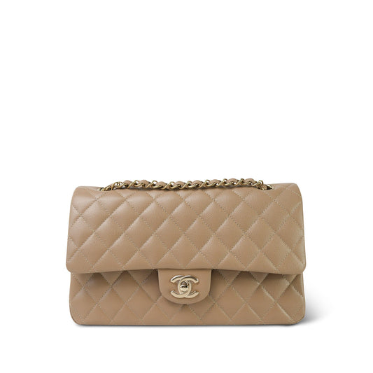22A Dark Beige Quilted Caviar Classic Flap Medium LGHW