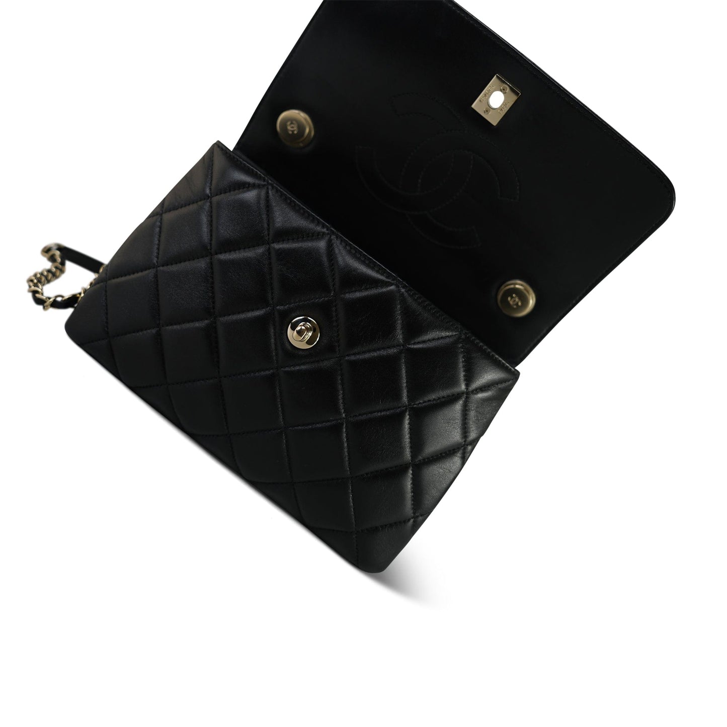 21S Black Lambskin Quilted Small Trendy CC Light Gold Hardware