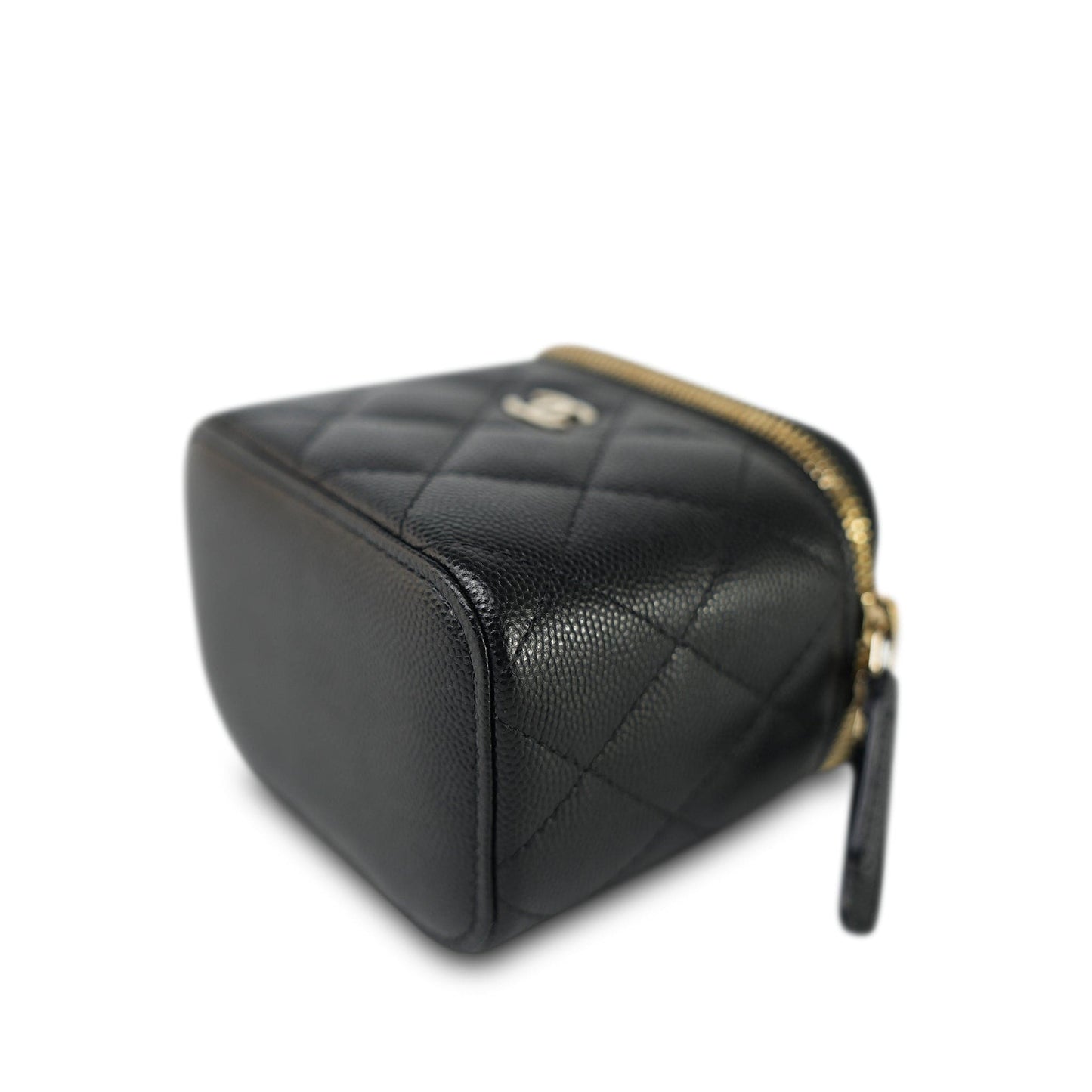 21S Black Caviar Quilted Mini Clutch With Chain Light Gold Hardware