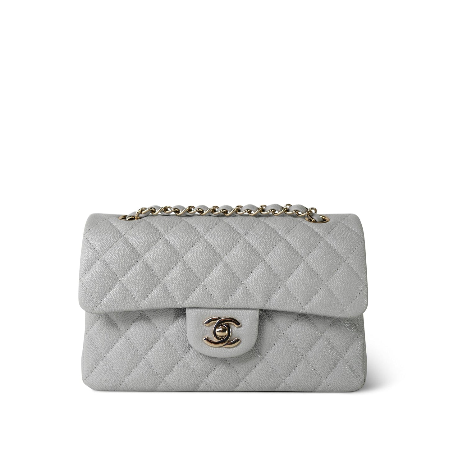 21A Grey Caviar Quilted Classic Flap Small Light Gold Hardware