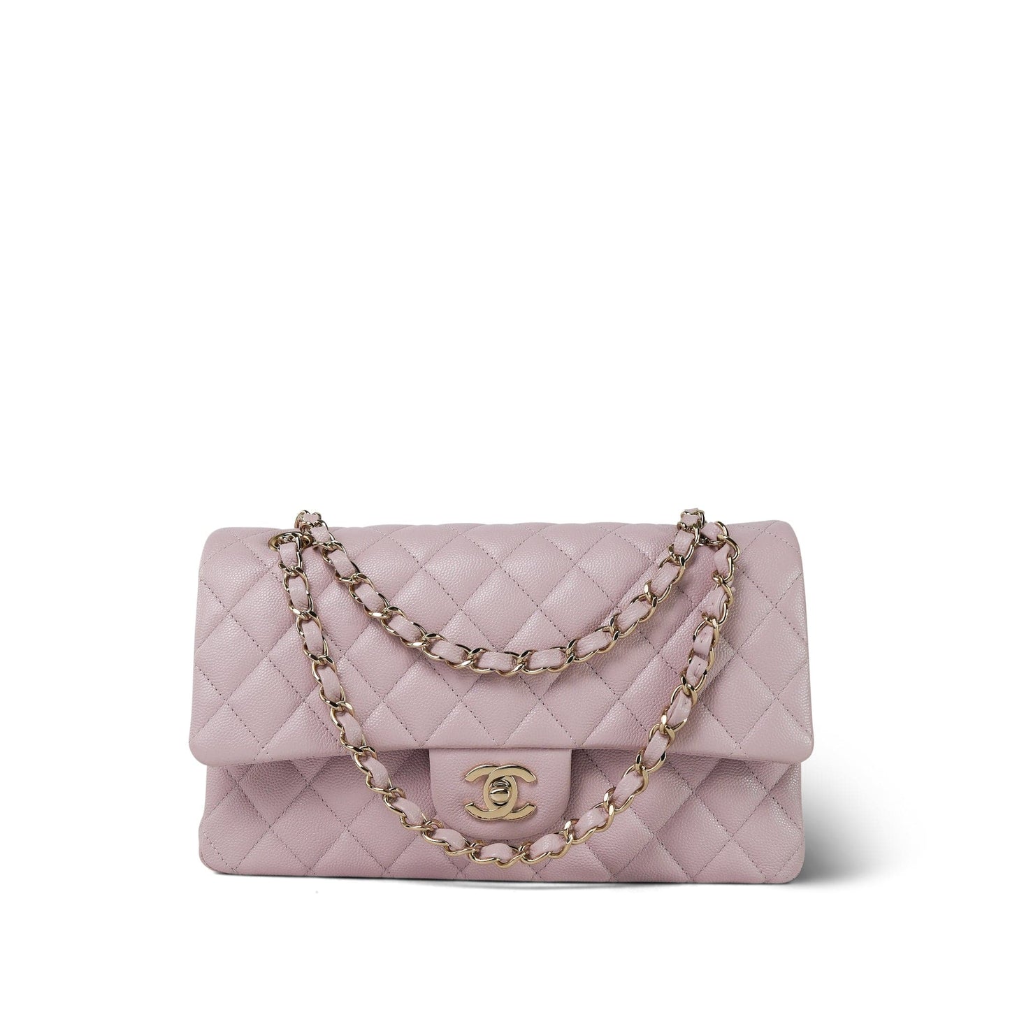 21S Light Pink Caviar Quilted Classic Flap Medium Light Gold Hardware