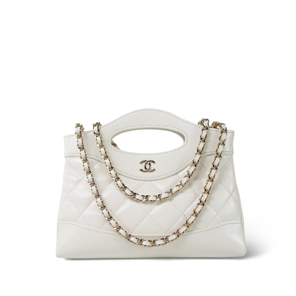 White 31 Nano Shopping Bag Light Gold Hardware