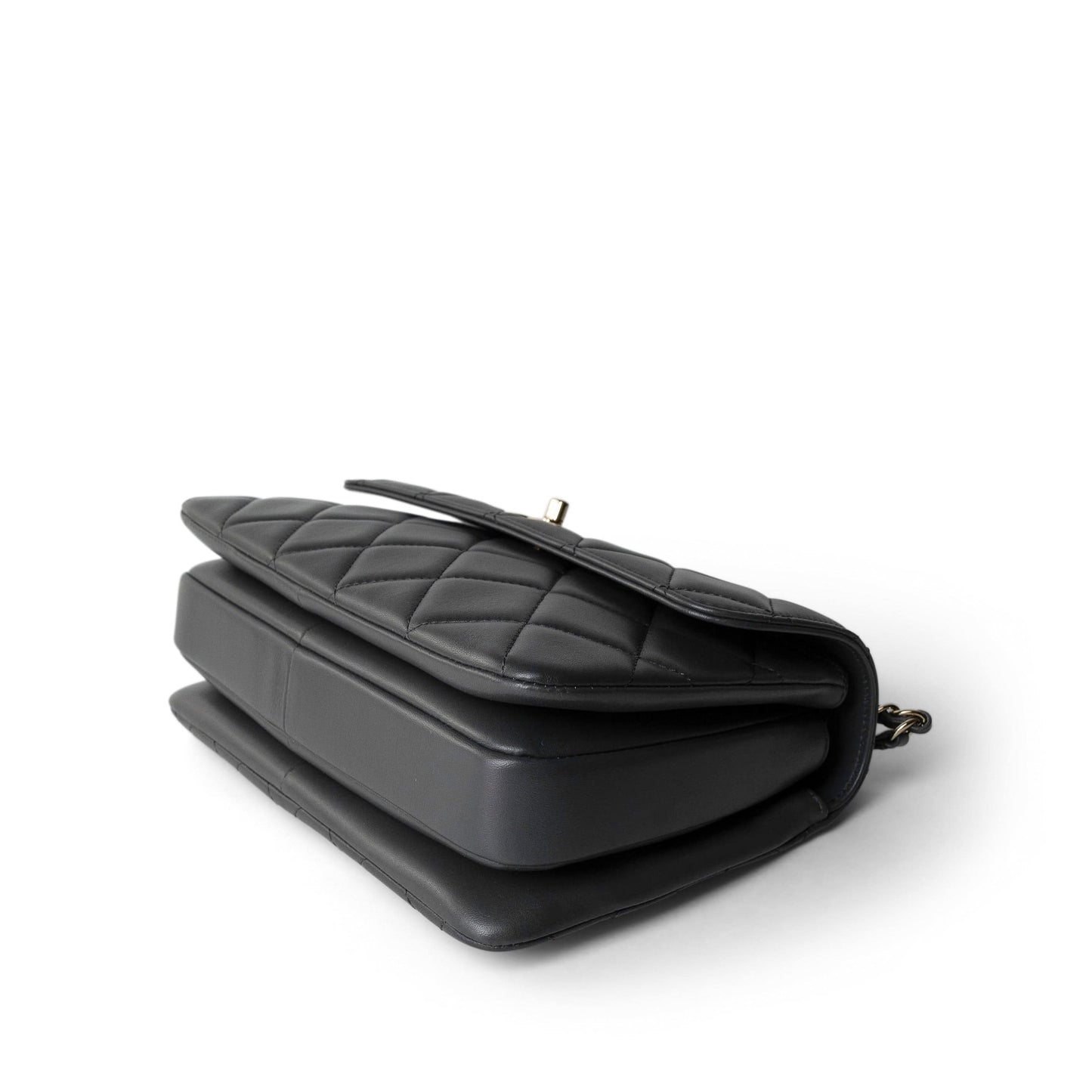 Trendy CC Grey Lambskin Quilted Small Light Gold Hardware