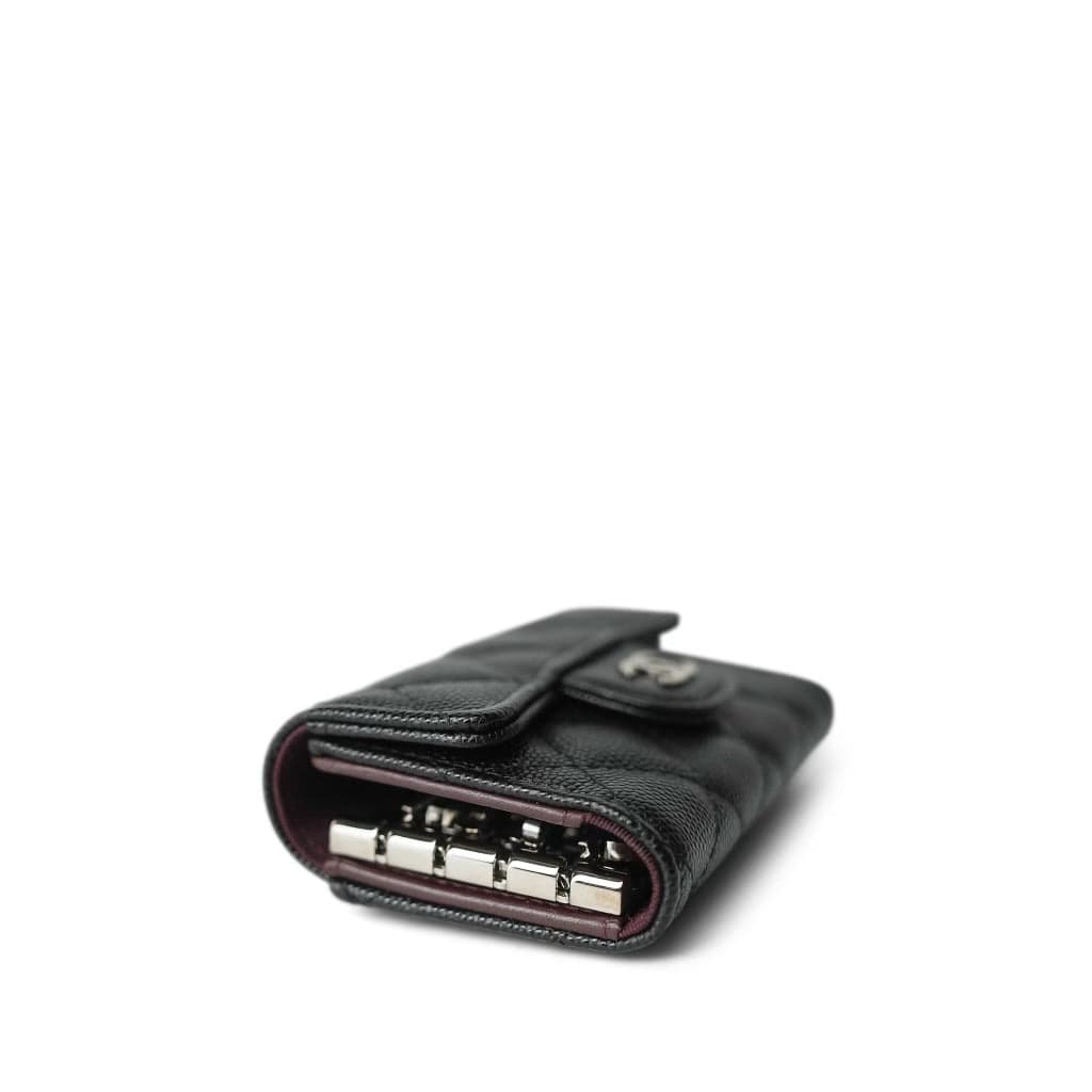 21K Black Caviar Quilted Classic Flap Key Holder Silver Hardware