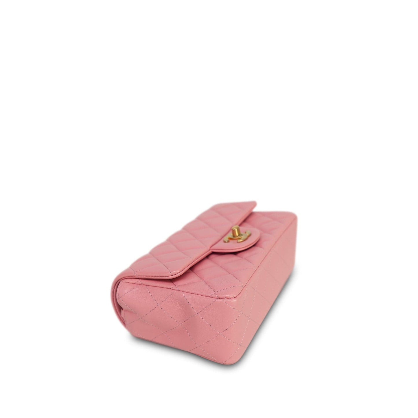 19s Pink Lambskin Quilted Mini Rectangular Flap Aged Gold Hardware