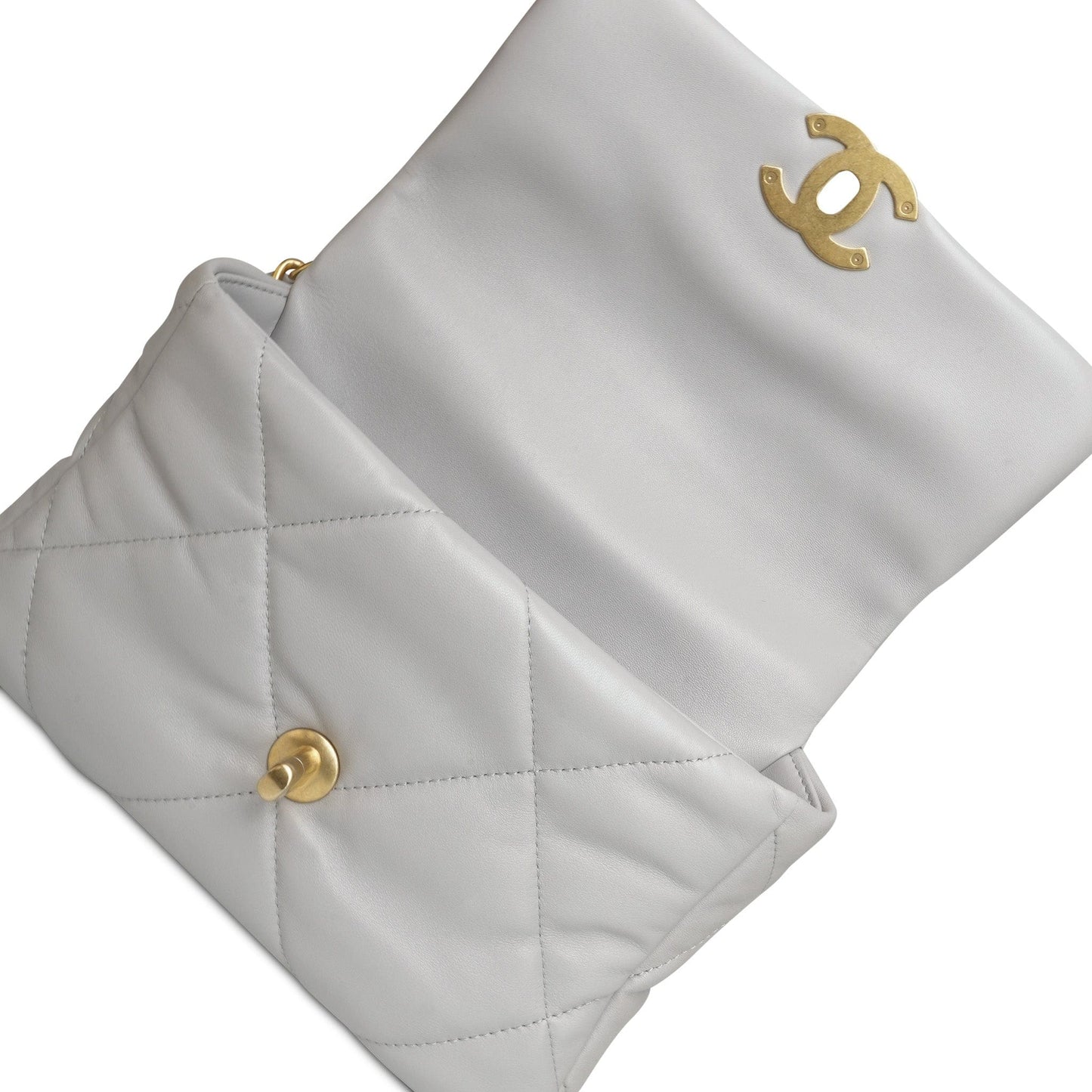 21A Light Grey Lambskin Quilted 19 Flap Small Mixed Hardware