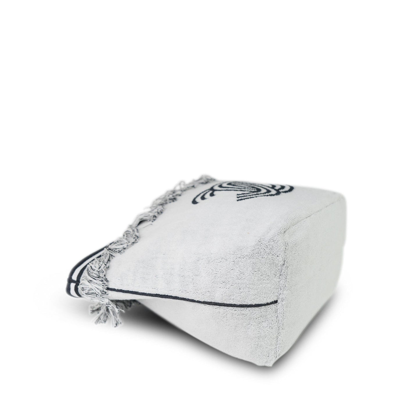 White/Black Terry Cloth Quilted CC Beach Tote with Towel Set