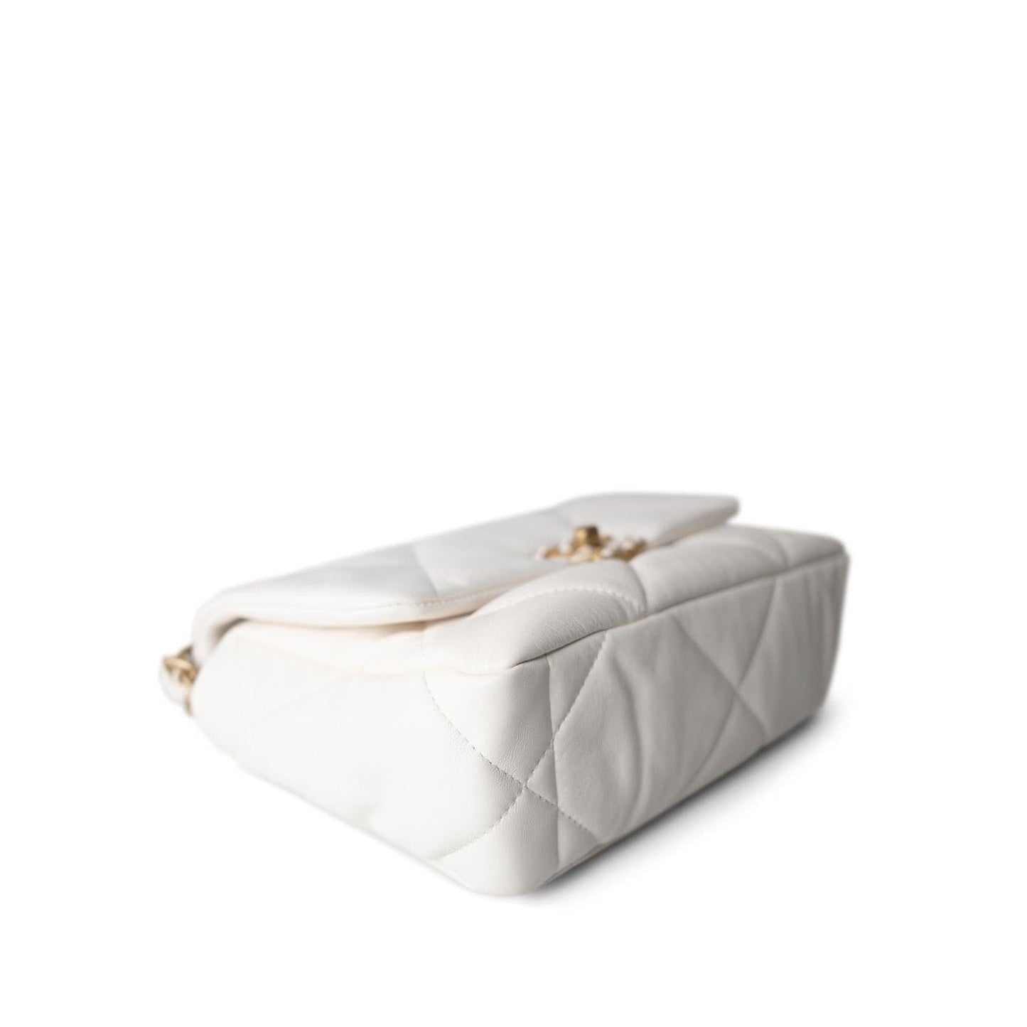 21P White Lambskin Quilted 19 Flap Small Mixed Hardware