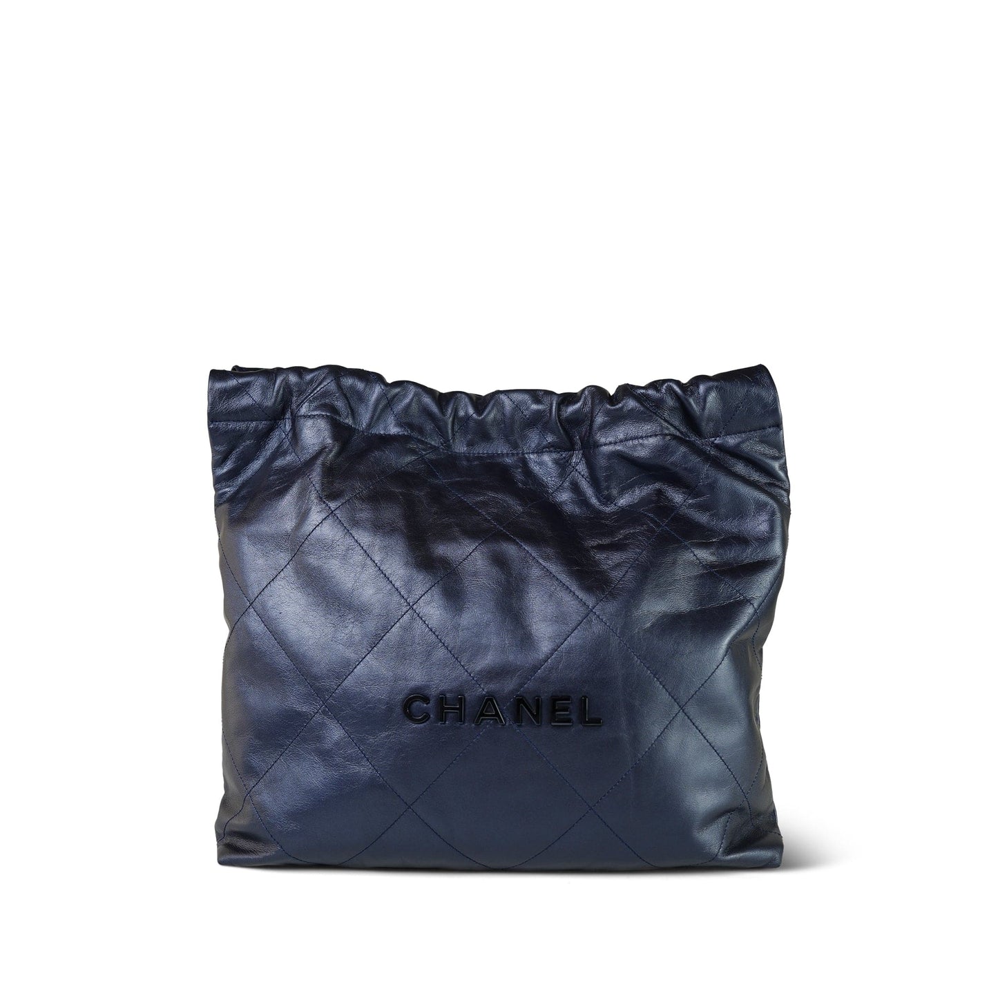 22A Metallic Navy Calfskin Quilted 22 Medium Hobo Bag