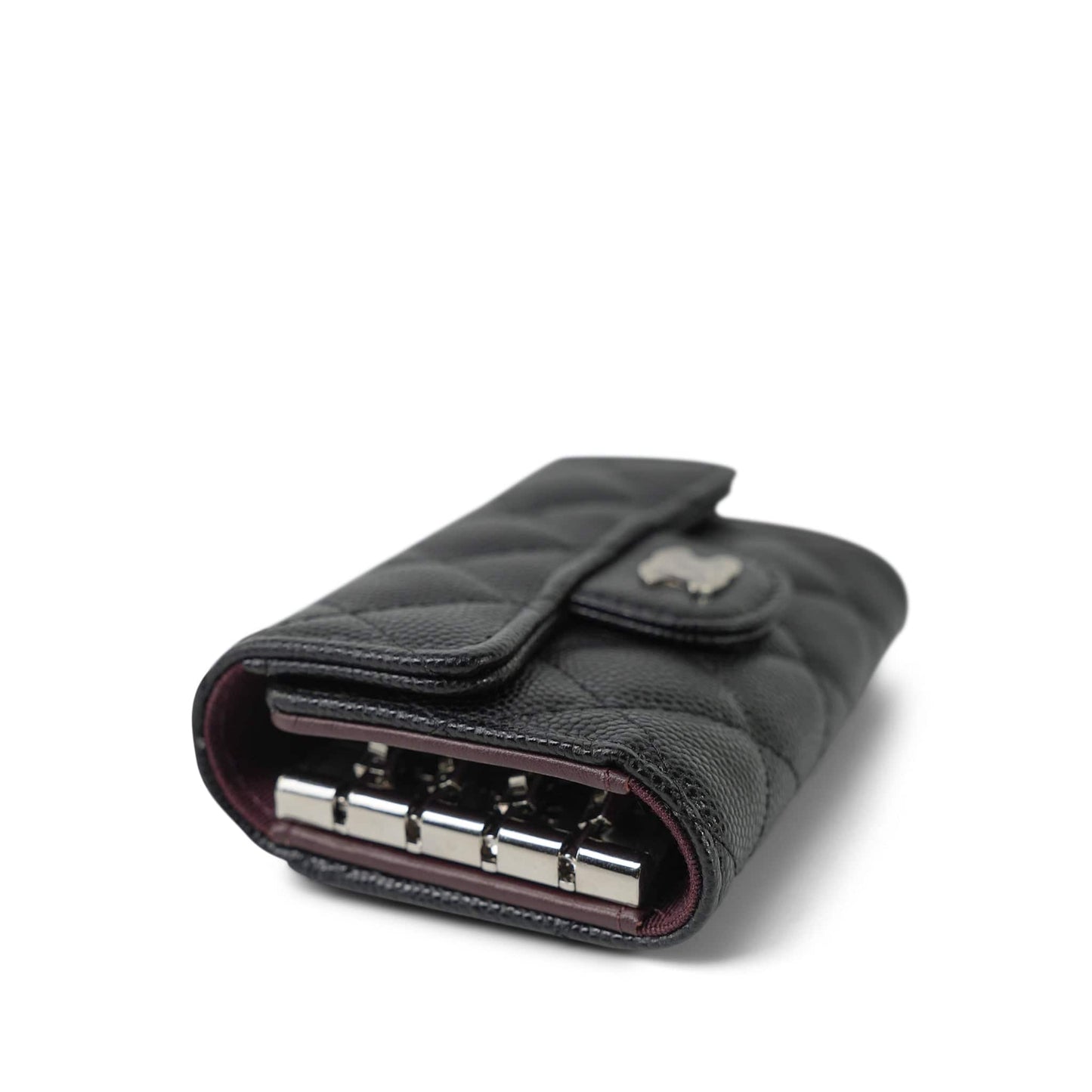 21K Black Caviar Quilted Classic Flap Key Holder SHW