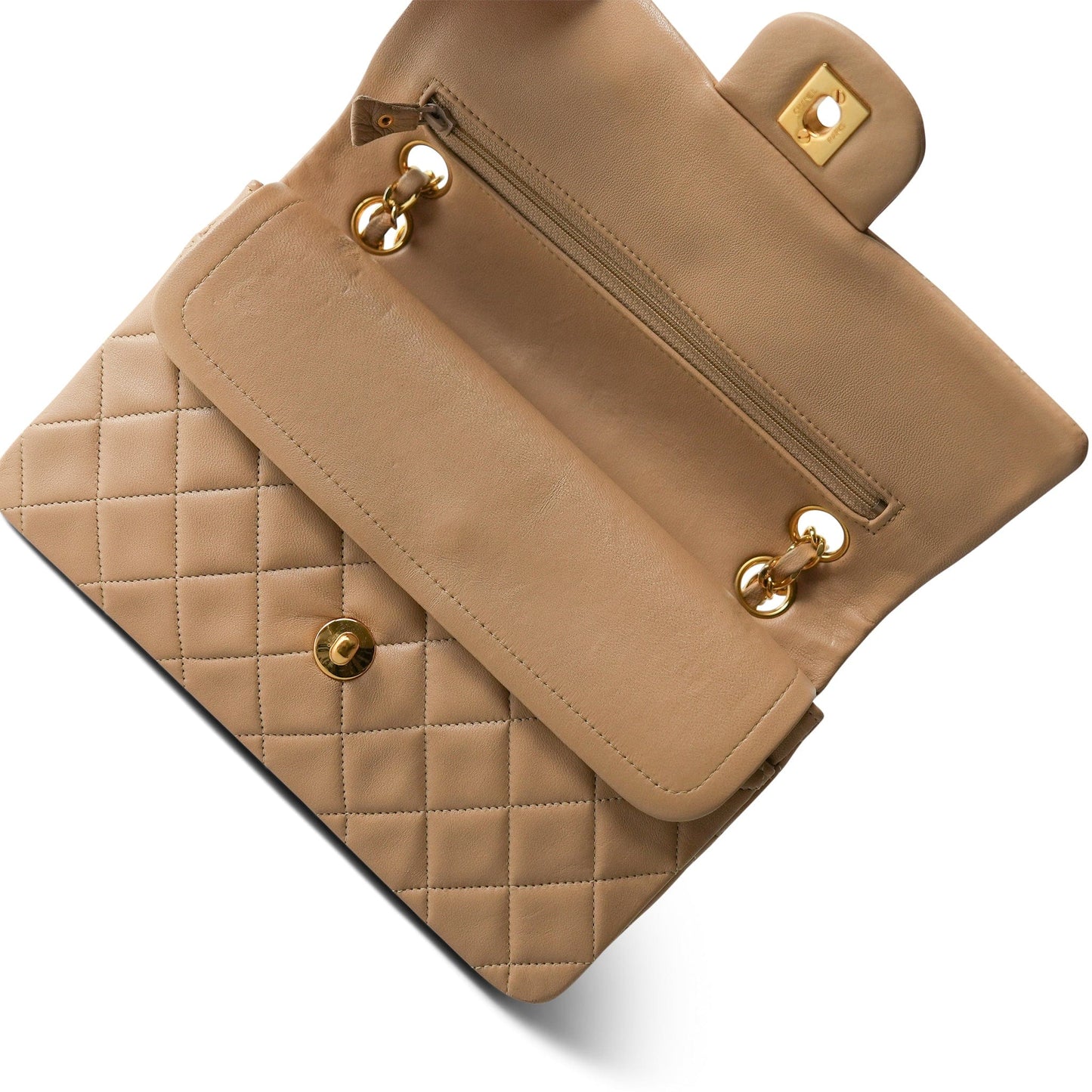 Vintage Light Beige Lambskin Quilted Classic Flap Small GHW