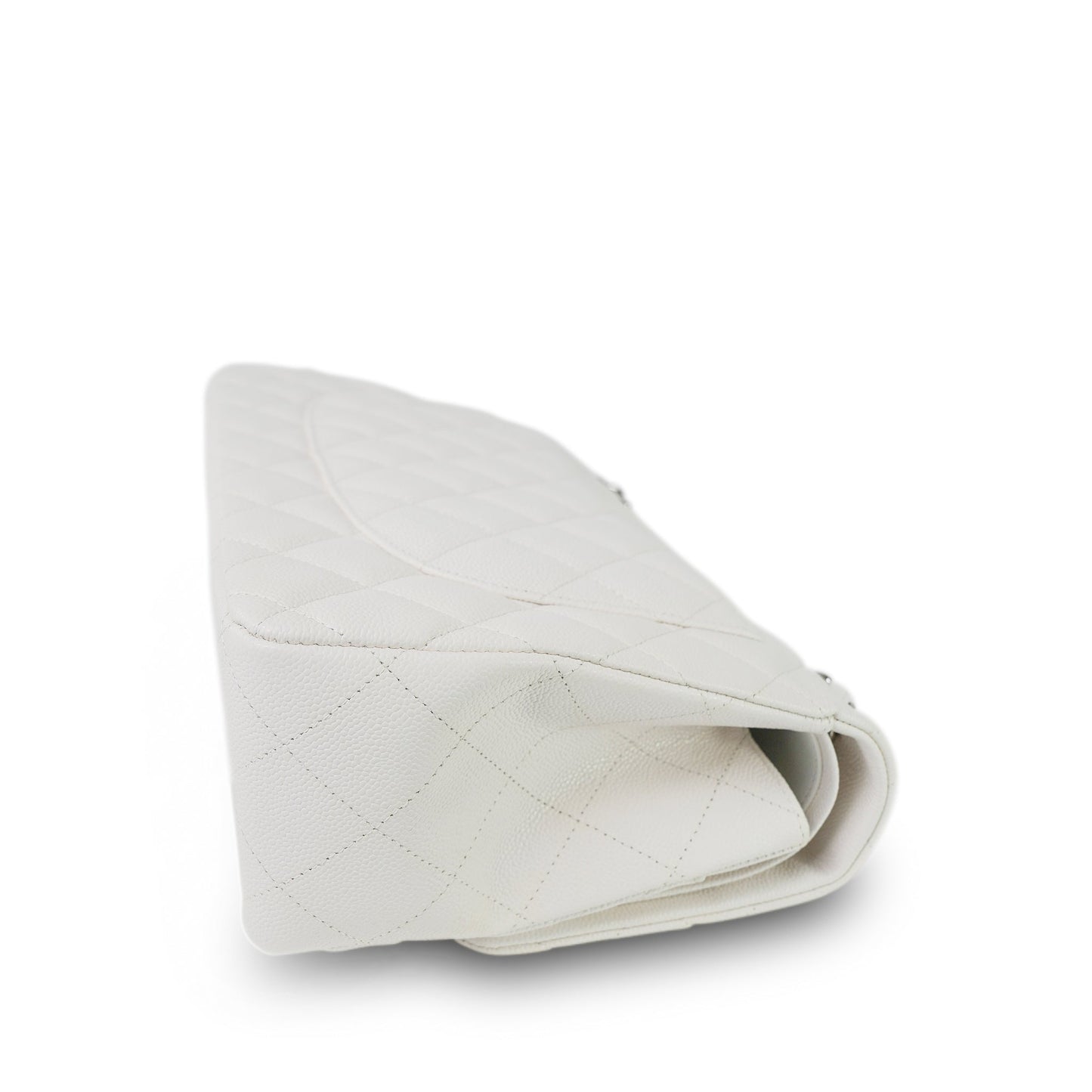 21S White Caviar Quilted Jumbo Classic Flap Silver Hardware
