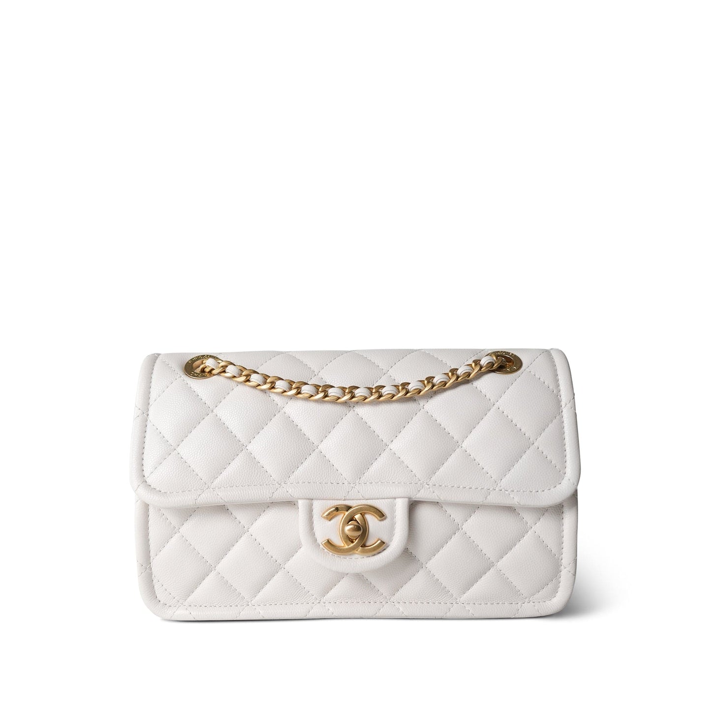 21P White Caviar Quilted Sweet Single Flap Bag Aged Gold Hardware