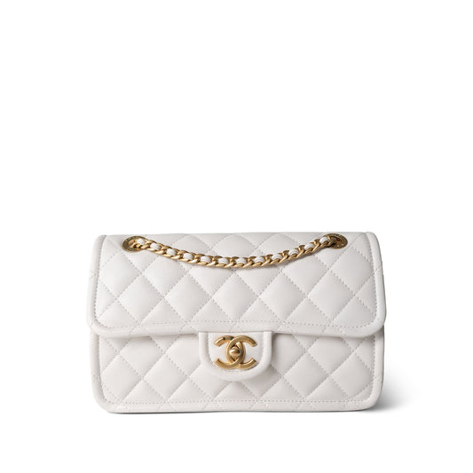 21P White Caviar Quilted Sweet Single Flap Bag Aged Gold Hardware