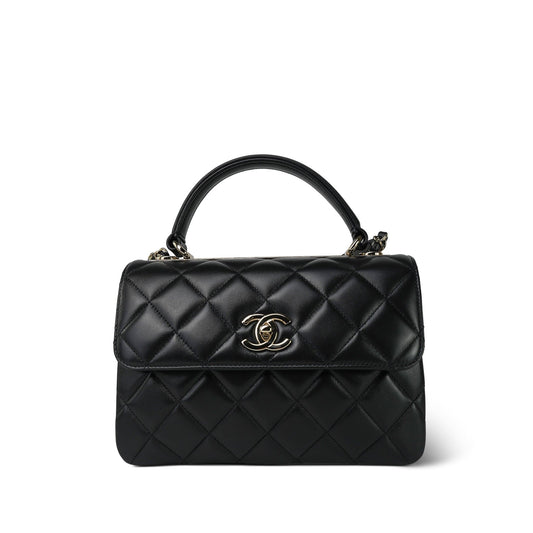 21S Black Lambskin Quilted Small Trendy CC Light Gold Hardware